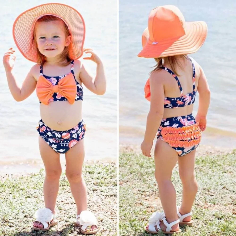 Ruffle Butts Botanical Beach Bow Bikini Size 12-18 Month 2 Piece Infant Girls